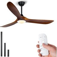 OUENGK 152cm Deckenventilator mit Beleuchtung und Fernbedienung, Silent DC Motor Holz Deckenventilator Licht, 3 Flugel große Indoor Outdoor-Ventilatoren fur große Wohnzimmer Garage (60 Zoll/152cm)