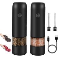 Braoses Pepper Mill, Electric Salt and Pepper Mill, USB Rechargeable Spice Mill, Automatic Operation Salt Mill with LED Light, Set of 2, One-Handed Operation, Adjustable Coarseness Ceramic Grinder