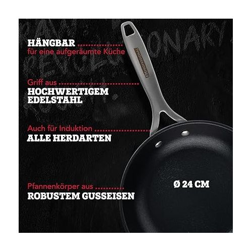  FMprofessional Force Cast Iron Frying Pan 24 cm - Frying Pan with High-Quality Non-Stick Coating - Suitable for All Hobs Including Induction - Approx. 24.8 x 41.8 x 8 cm