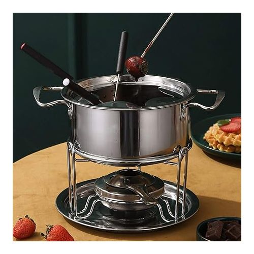  TARTIERY Fondue Set Meat/Cheese/Chocolate Fondue Set, 10 Pieces Stainless Steel Cheese Fondue Chocolate Melting Oven Cheese Heating Oven DIY Baking Tools Kitchen Accessories