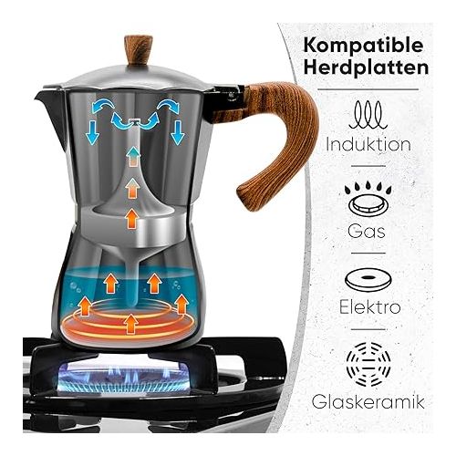  Schwarzwald Spirit Espresso maker suitable for induction cookers, including 2 Espresso Cups - Aluminium Espresso Maker for 6 Cups Coffee Maker Espresso Maker