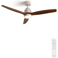 CREATE Windstylance Ceiling Fan White Dark Wood Wings with Lighting and Remote Control 40 W Quiet Diameter 132 cm 6 Speeds Timer Summer Winter Operation Double Height DC Motor