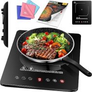 KESSER® Induction Hob 1 Plate 2100 W Portable 28 cm Hot Plate + 3 x Microfibre Cloth + 1 x Recipe Book, 9 Heat Settings, 8 Hour Timer, Touch Control, Booster Function 220-240 V