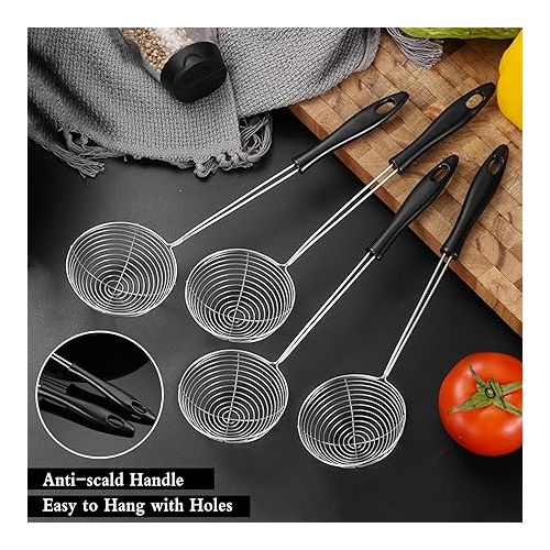  Set of 8 Kitchen Strainer Set, Stainless Steel with Handles, Fine Mesh Ladle, Skimmer, Skimmer, Straining Spoon, Landing Net for Fondue Sieve, Strainer Ladle, Sieve Spoon for Cooking Vegetables,