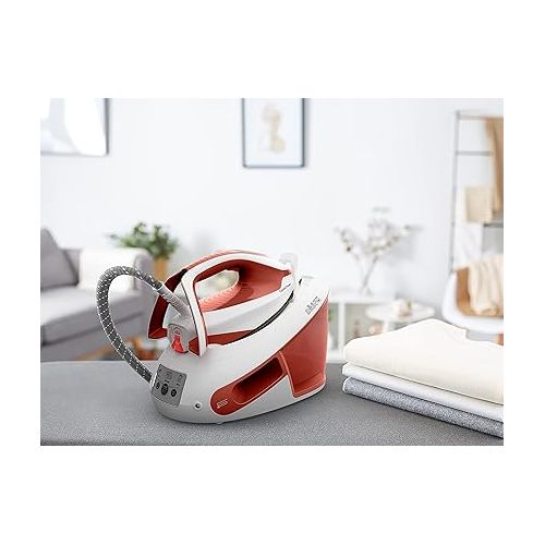  Tefal SV8110 Express Power Steam Iron Station, 420 g/min Steam Boost, 120 g/min Continuous Steam Output, Smart Temp Technology, Limescale Collector, XL Water Tank, Terracotta/White