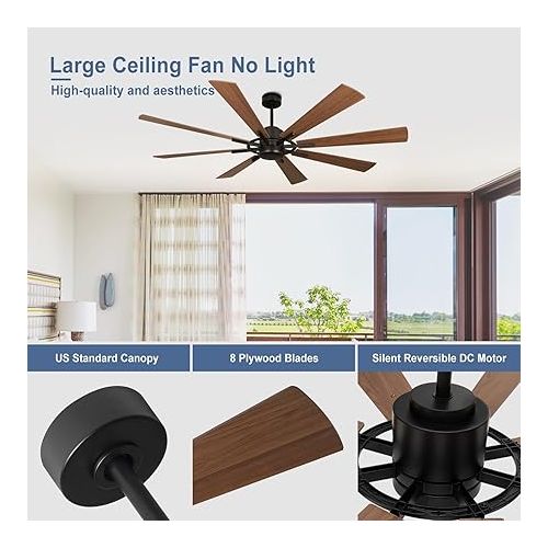  Depuley 72 Inch Modern Ceiling Fan with Remote Control, Quiet Ceiling Fan without Light, Speed, Walnut, 8 Blades, for Bedroom, Kitchen, Living Room, Balcony