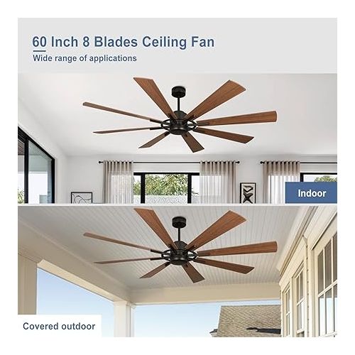  Depuley 72 Inch Modern Ceiling Fan with Remote Control, Quiet Ceiling Fan without Light, Speed, Walnut, 8 Blades, for Bedroom, Kitchen, Living Room, Balcony