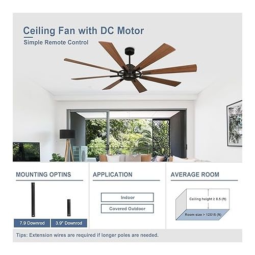  Depuley 72 Inch Modern Ceiling Fan with Remote Control, Quiet Ceiling Fan without Light, Speed, Walnut, 8 Blades, for Bedroom, Kitchen, Living Room, Balcony