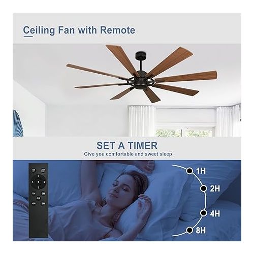  Depuley 72 Inch Modern Ceiling Fan with Remote Control, Quiet Ceiling Fan without Light, Speed, Walnut, 8 Blades, for Bedroom, Kitchen, Living Room, Balcony