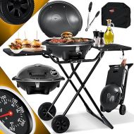 KESSER® Electric Electric Grill 2-in-1 Table Grill Stand Grill with Lid and Stand Max. 2400 Watt Including Thermometer & Grill Cover & Barbecue Tongs Foldable Non-Stick Storage Tables 2 Wheels Black