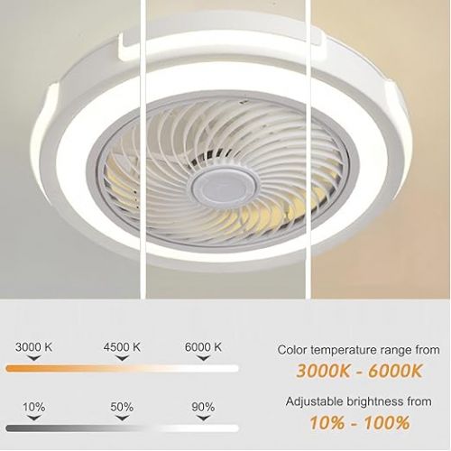  ANKBOY Quiet Ceiling Fan with Lighting, LED Dimmable Ceiling Fan Light with Remote Control and App, White, Round Ceiling Fan with Light for Living Room, Bedroom and Dining Room, Diameter 50 cm/60 W