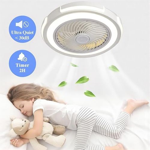  ANKBOY Quiet Ceiling Fan with Lighting, LED Dimmable Ceiling Fan Light with Remote Control and App, White, Round Ceiling Fan with Light for Living Room, Bedroom and Dining Room, Diameter 50 cm/60 W