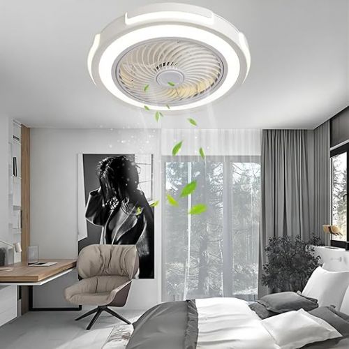  ANKBOY Quiet Ceiling Fan with Lighting, LED Dimmable Ceiling Fan Light with Remote Control and App, White, Round Ceiling Fan with Light for Living Room, Bedroom and Dining Room, Diameter 50 cm/60 W