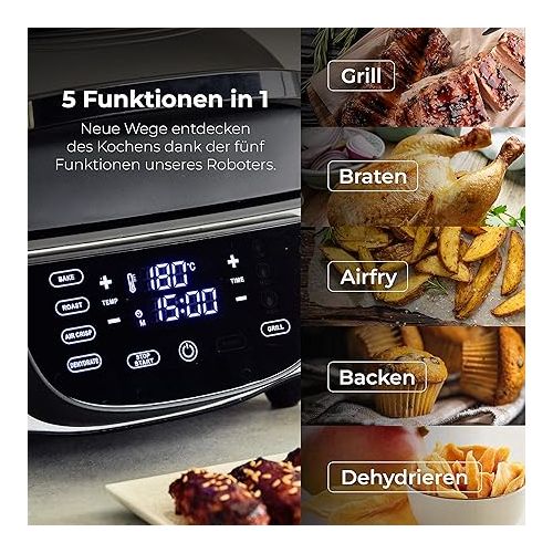  MasterPRO Digital Indoor Grill | Heißluftfritteuse | Elektrogrill | Kuchenmaschine und Tischgrill Elektrisch Rauchfrei mit 1800W | 5 Funktionen |Ofen und Dorrgerat