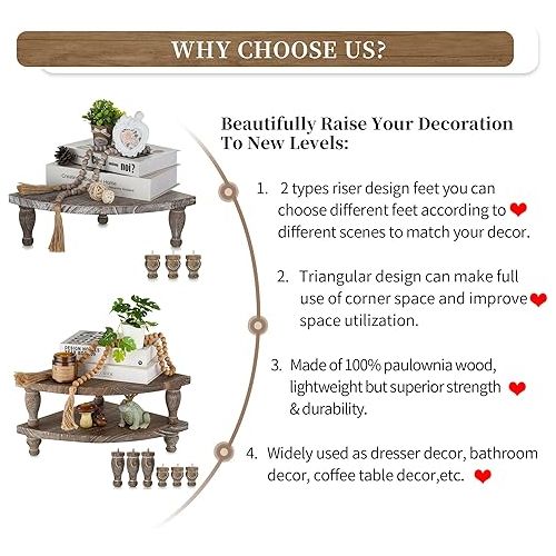  Hanobe Decorative Wooden Tray Decorative Tray: Vintage Serving Tray Wood White Washed with Stand Feet Corner Decorative Plate Rustic Sector Wooden Plate Item Stand for Candles Kitchen Bathroom