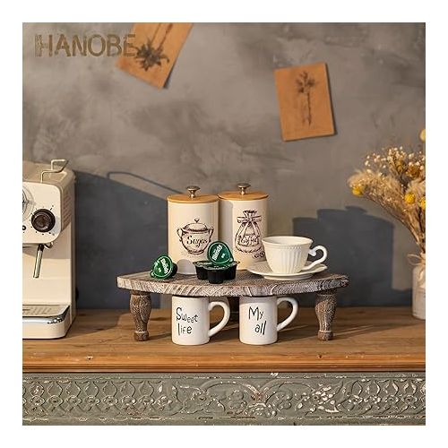  Hanobe Decorative Wooden Tray Decorative Tray: Vintage Serving Tray Wood White Washed with Stand Feet Corner Decorative Plate Rustic Sector Wooden Plate Item Stand for Candles Kitchen Bathroom