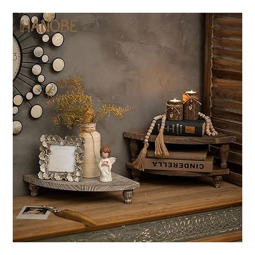  Hanobe Decorative Wooden Tray Decorative Tray: Vintage Serving Tray Wood White Washed with Stand Feet Corner Decorative Plate Rustic Sector Wooden Plate Item Stand for Candles Kitchen Bathroom