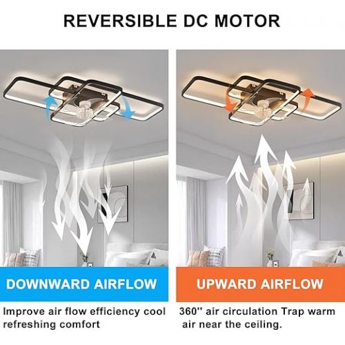  Depuley Deckenventilator Mit Beleuchtung Leise, Modern LED Lampe mit Ventilator， Mit Fernbedienung und APP Dimmbar 6-Gang Deckenlampe mit Ventilator Fur Wohnzimmer Schlafzimmer Schwarz 72cm