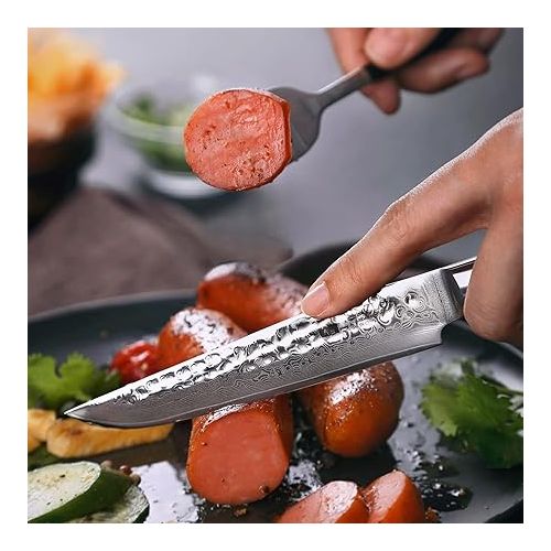  XINZUO He Series 4-Piece Steak Knife Set, 12.4 cm Steak Cutlery for 4 People, Professional Damascus Steel Steak Knife Sharp Kitchen Knife, Beautiful Gift Box with Ergonomic Pakkawood Handle