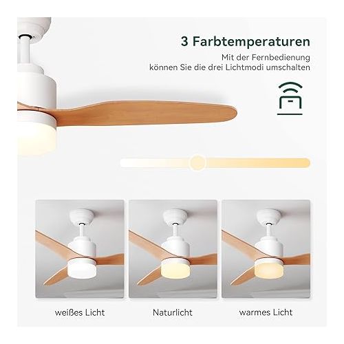  SUNXURY Ceiling Fan with Lighting 18 W Colour Dimmable Ceiling Fan with Remote Control Outdoor 119 cm 3 Power Levels Modern Ceiling Fan Intelligent Time Setting