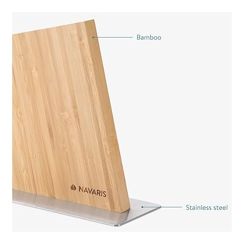  Navaris Knife Holder Double-Sided Magnetic Bamboo - Magnetic Knife Block Knife Board Magnetic Holder on Both Sides - Knife Holder Bamboo Unequipped