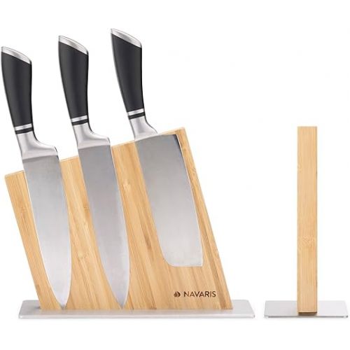  Navaris Knife Holder Double-Sided Magnetic Bamboo - Magnetic Knife Block Knife Board Magnetic Holder on Both Sides - Knife Holder Bamboo Unequipped