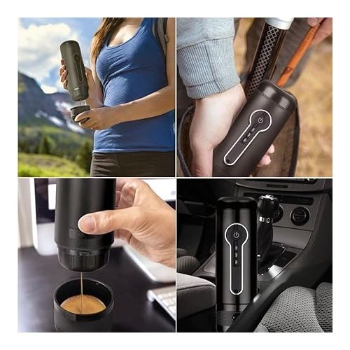  Portable Espresso Machine, Automatic Coffee Machine for Car, Travel, Outdoor, Home, Nespresso and L'OR Capsule, Rechargeable, Black