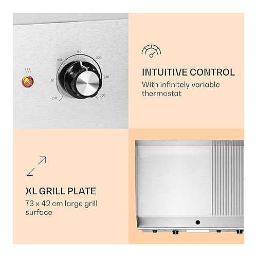  Klarstein Electric Grill, Table Grill with LED Display, Electric Grill for Balcony and Indoor, Stainless Steel Electric Grill, Grill Plate with Removable Non-Stick Plate and Splash Guard, Electric