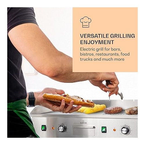  Klarstein Electric Grill, Table Grill with LED Display, Electric Grill for Balcony and Indoor, Stainless Steel Electric Grill, Grill Plate with Removable Non-Stick Plate and Splash Guard, Electric