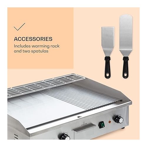  Klarstein Electric Grill, Table Grill with LED Display, Electric Grill for Balcony and Indoor, Stainless Steel Electric Grill, Grill Plate with Removable Non-Stick Plate and Splash Guard, Electric