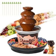 Huanyu Huanyu 3-Tier Mini Chocolate Fountain Machine 10 Bamboo Skewers Removable Tray 450 g Chocolate Fondue Fountain for Party Birthday Wedding Chocolate Nacho Cheese BBQ Sauce Liqueurs (Black)