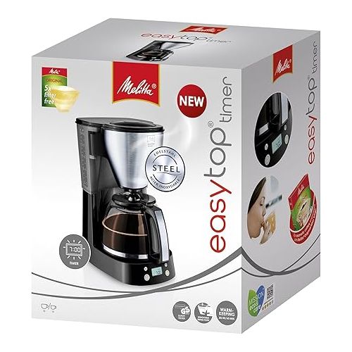  Melitta Easy Top Timer - Filterkaffeemaschine - mit Glaskanne - Timer Funktion - Tropfstopp - 10 Tassen - Schwarz (1010-15)