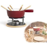 Cast Iron Fondue for Fuel Paste Red - Fondue Set Traditional Without Electricity - Meat Fondue for 6 People - Cheese Fondue Pot 2.6 Litres - Chocolate Fondue with 6 Fondue Forks