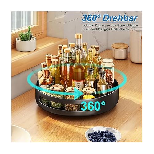  Turntable Organiser, AUHOU Lazy Susan Turntable 360°, Metal Steel Fridge Rotating Tray Round Spice Rack Rotatable for Kitchen Pantry Cabinet Worktop (Iron - 25 cm)