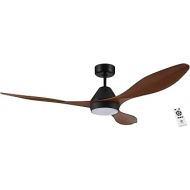 EGLO Antibes Ceiling Fan, 3 Blades Fan with Light, Matte Black with ABS Plastic Blades in Teak Look, Remote Control, Timer, Summer, Winter Operation, Quiet, Diameter 132 cm