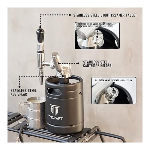  TMCRAFT 64 oz Nitro Cold Brew Coffee Machine, Stainless Steel Stout Cream Tap & Pressure Relief Valve, Home Brew Coffee Barrel Nitrogen Coffee Barrel