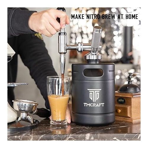  TMCRAFT 64 oz Nitro Cold Brew Coffee Machine, Stainless Steel Stout Cream Tap & Pressure Relief Valve, Home Brew Coffee Barrel Nitrogen Coffee Barrel