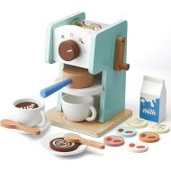 medoga Kids Coffee Machine Toy with Grinder, 15 Pieces Wooden Coffee Machine Playset, Wooden Toys for Toddlers, Play Kitchen Accessories, Gift for Boys and Girls (CM0003)