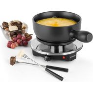 Klarstein Sirloin Kasefondue - Fondue-Set, Raclette mit Fondue, emaillierter Keramiktopf, 1200 Watt, Thermostatschalter, rutschfest, schwarz