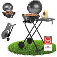 TZS First Austria Electric Kettle Barbecue Grill with Stand and Lid - Hot in 3 Minutes - with Shelving Area - Electric Outdoor Grill with Lid and Stand - Foldable with Wheels [Cannot Guarantee a 3-Pin UK Plug Is Included]