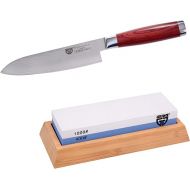 GRAWE Damascus Knife Set Damascus Santoku Knife 17 cm and Whetstone 400/1000