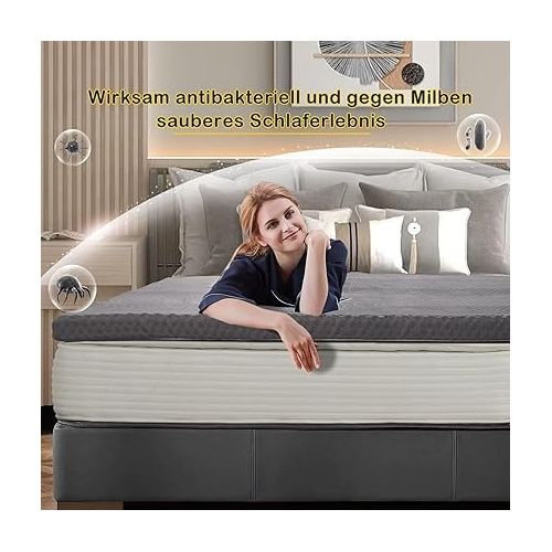  DUANDUAN Topper 180 x 200 cm - 7.5 cm Height Two Hardness Memory Foam Mattress Topper - Oeko-Tex® Certified Gel Foam Mattress Topper for Box Spring Bed Caravan Sofa Bed - Dark Grey