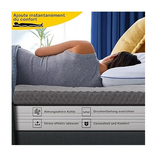  DUANDUAN Topper 180 x 200 cm - 7.5 cm Height Two Hardness Memory Foam Mattress Topper - Oeko-Tex® Certified Gel Foam Mattress Topper for Box Spring Bed Caravan Sofa Bed - Dark Grey