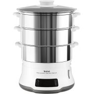 Tefal VC502D Convenient Series Deluxe Steamer | Simple Touch Screen | 8 Programmes | Cooking on 3 Levels | Stainless Steel Container | Durable Quality | Healthy Preparation | Stainless Steel / White