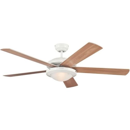  Westinghouse Lighting 132 cm Comet 78017 Ceiling Fan with Single Light and Five Blades, White Finish with Opal Frosted Glass & 78801 Wall Switch for Ceiling Fans with Lighting, White