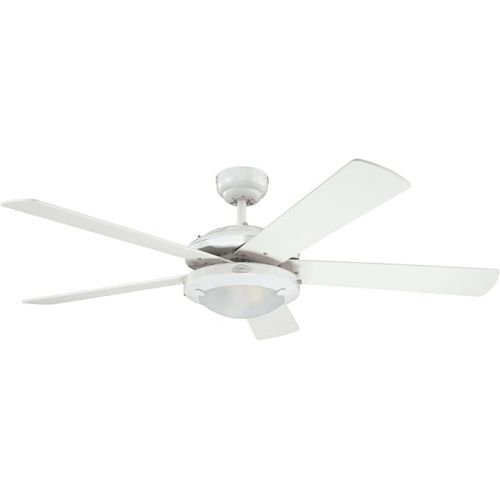  Westinghouse Lighting 132 cm Comet 78017 Ceiling Fan with Single Light and Five Blades, White Finish with Opal Frosted Glass & 78801 Wall Switch for Ceiling Fans with Lighting, White
