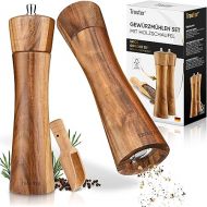 Troster® Wooden Spice Mill Set - Set of 3 - Salt and Pepper Mill Spice Scoop - Spice Mill Ceramic Grinder - Salt Mill Wood Large - Salt and Pepper Mill Wood Gift