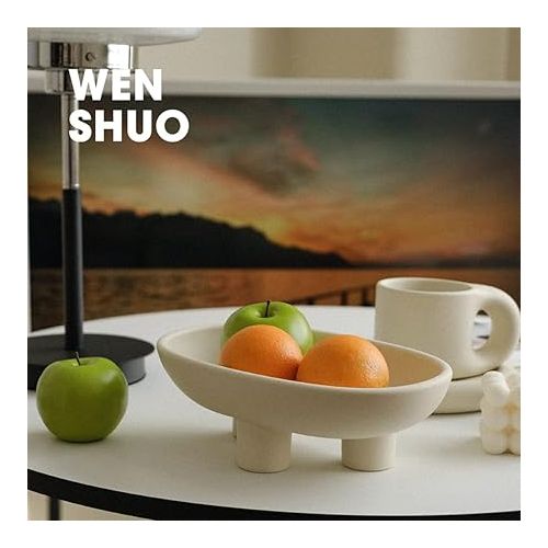  WENSHUO Fruit Bowls, Fruit Bowl with Base, Ceramic Fruit Bowl, Decorative Bowl, Oval Bowl, 10 Inch High