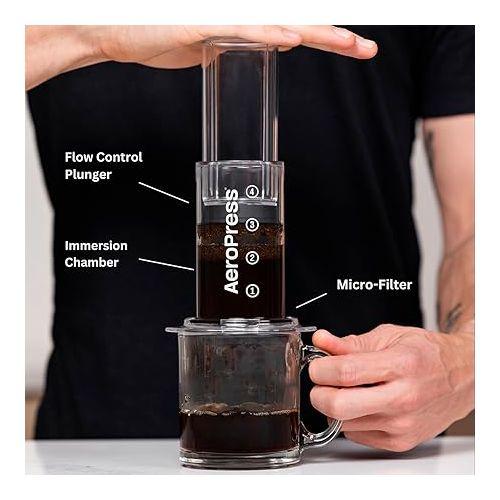  Aeropress Clear Coffee Press - 3 in 1 Brewing Method Combined French Press, Pourover, Espresso - Full-bodied Coffee without Grain or Bitterness - Small Portable Coffee Machine for Camping & Travel