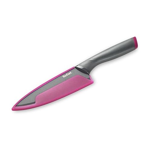  Tefal K122S2 Fresh Kitchen Set of 2 Chef's Knives 15 cm + Vegetable Knife 9 cm Stainless Steel Blade + Titanium Reinforced Non-Stick Coating Protective Cover Dishwasher Safe Black/Pink/Green